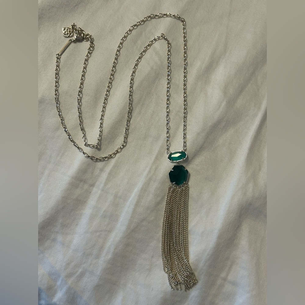 Kendra Scott Tae Gold and Green Tassel Necklace - Picture 4 of 5
